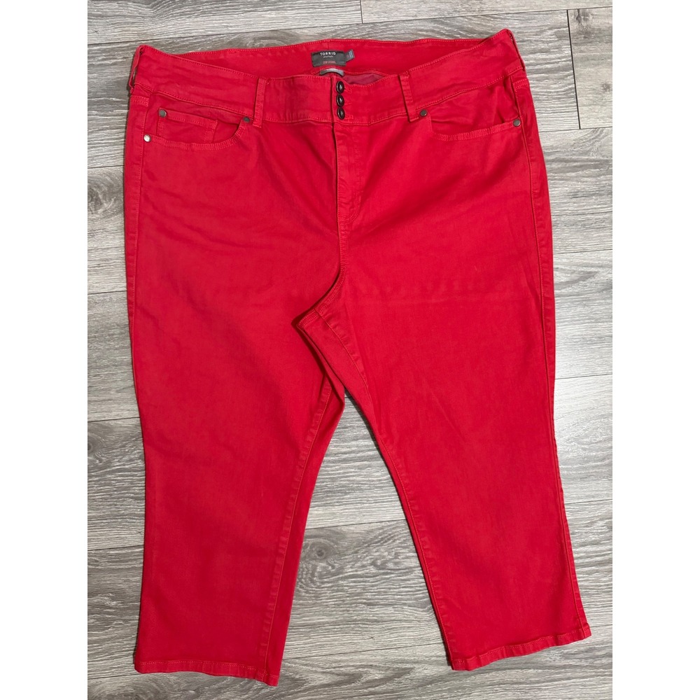 Torrid Womens Cropped Jeans Size 26 Red Super Soft Crop‎ Jegging Triple Button